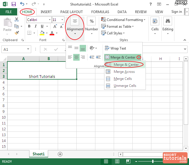 merge and center ms excel 2013