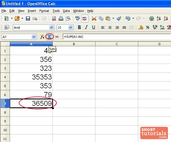 AutoSUM in Spreadsheet
