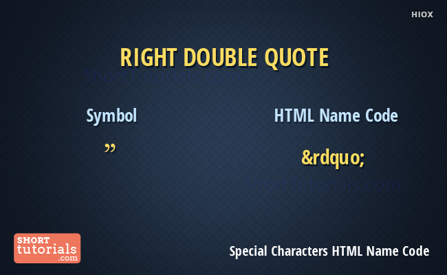 Right Double Quotation Mark HTML Name Code