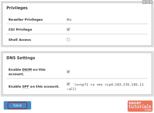 Edit Account Click Save Whm