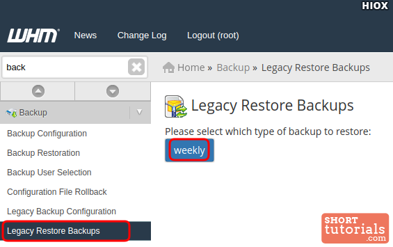 Select Legacy Restore Backups